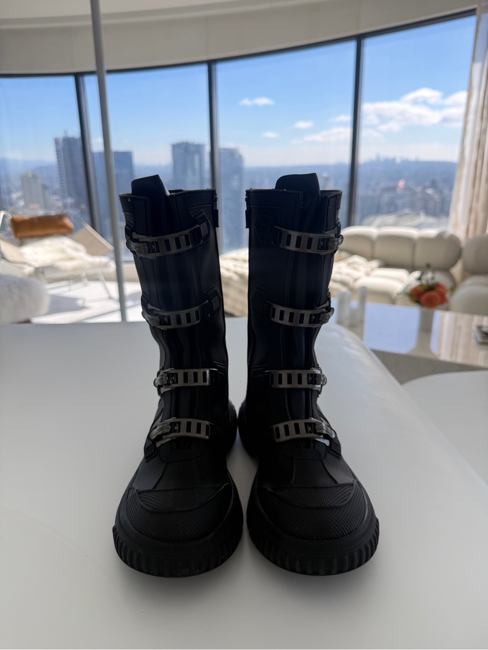 Dior Black Buckled Combat Moto Boots